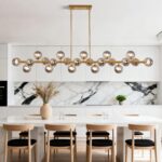 Brass Gold Rectangle Chandelier Modern Chandelier Smoke Grey Globe Glass Pendant... - Image 2