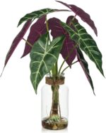 Briful 15'' Tall Fake Plants Alocasia Polly Faux Plant Indoor in Glass Vase with... - Image 2