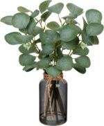 Briful Artificial Eucalyptus Stems in Black Glass Vase with Faux Water, 14" Fake... - Image 2