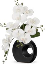 Briful Artificial Orchid Flowers in Black Modern Ceramic Vase 15.7" Tall White F... - Image 2