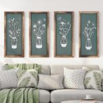 BrightRow 4 Pcs 3D Green Wooden Floral Wall Art Bathroom Wall Decor 7 x 16 Inch ... - Image 2