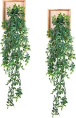 Briwooody 2 Pack Artificial Hanging Plants with Wooden Frames Home Fake Hanging ... - Image 2