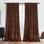 Brown Crushed Velvet Curtains with Rod Pocket Luxurious Thermal Insulation Sound... - Image 2