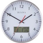 Bulova Manager Wall Clock C4810 | 14" Brushed Aluminum Industrial Frame with Dig... - Image 2