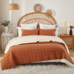 Burnt Orange Quilts Queen Size， Cotton Linen Bedspreads Queen Size，3-Pieces Quee... - Image 2
