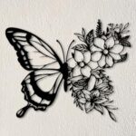 Butterfly & Floral Metal Wall Decor 7.1 * 8.6 inch, Black, Farmhouse Decoration ... - Image 2