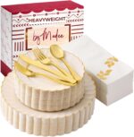 By Madee HEAVYWEIGHT 175 Pc Fancy Plastic Dinnerware Sets | Ivory Scalloped Plas... - Image 2