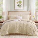 CASAAGUSTO Queen Comforter Set, 7 Pieces Beige Seersucker Bed in a Bag Queen Siz... - Image 2