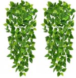 CEWOR 2pcs Fake Hanging Plants for Room Decor, 3.6ft Artificial Ivy Pothos Vine ... - Image 2