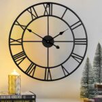 CLXEAST Silent 24 Inch Wall Clocks for Living Room Decor, Large Black Metal Roma... - Image 2