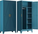 COFaR 71'' Tall Wardrobe Closet with Doors, Metal Bedroom Armoire with Adjustabl... - Image 2