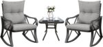 COSIEST 3 Piece Bistro Set Patio Rocking Chairs Outdoor Furniture w Warm Gray Cu... - Image 2