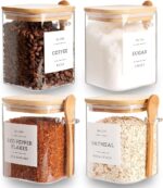 CZZGSM Set of 4 Square Glass Jar with Bamboo Lids and Spoons – Airtight 27 oz Bo... - Image 2