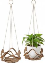 Cabilock Hanging Planters PU Leather 2Pcs Flower Pot Holder Modern Minimalist Bo... - Image 2