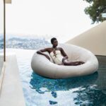 California Sun Cucciolo Round Luxury Inflatable Fabric Sun Lounger Pool Float Ch... - Image 2