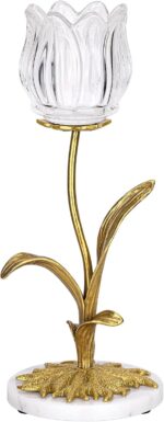 Candle Holder, Cut Rose Shaped Brass Candle Holder High-end Light Luxury Creativ... - Image 2