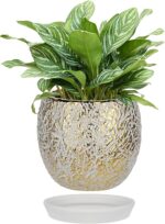 Ceramic Plant Pots for Plants Indoor 5.3 Inch Round Gold and White Flower Pot Gi... - Image 2