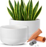 Ceramic Planters - 10+12 Inch Large Pots for Indoor & Outdoor Plants, Modern Flo... - Image 2
