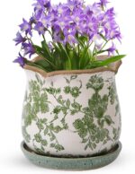 Ceramic-Planters-for-Indoor-Plants with Saucer, 6 inch Vintage Ice Crack Glaze P... - Image 2