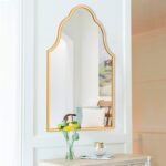 Chende Gold Bathroom Mirror with Wooden Frame, 36"X24" Arched Mirror for Living ... - Image 2