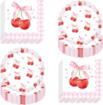 Cherry Birthday Party Plates & Napkins Set - 80 Pcs (40x7" Dessert Plates + 40 N... - Image 2