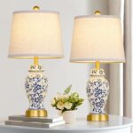 Chinoiserie Ceramic Table Lamps Set of 2 for Living Room Bedroom Bedside, Tradit... - Image 2