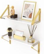 Clear Shelves, Gold Floating Shelves Wall Mounted Set of 2, 8mm Transparent Acry... - Image 2