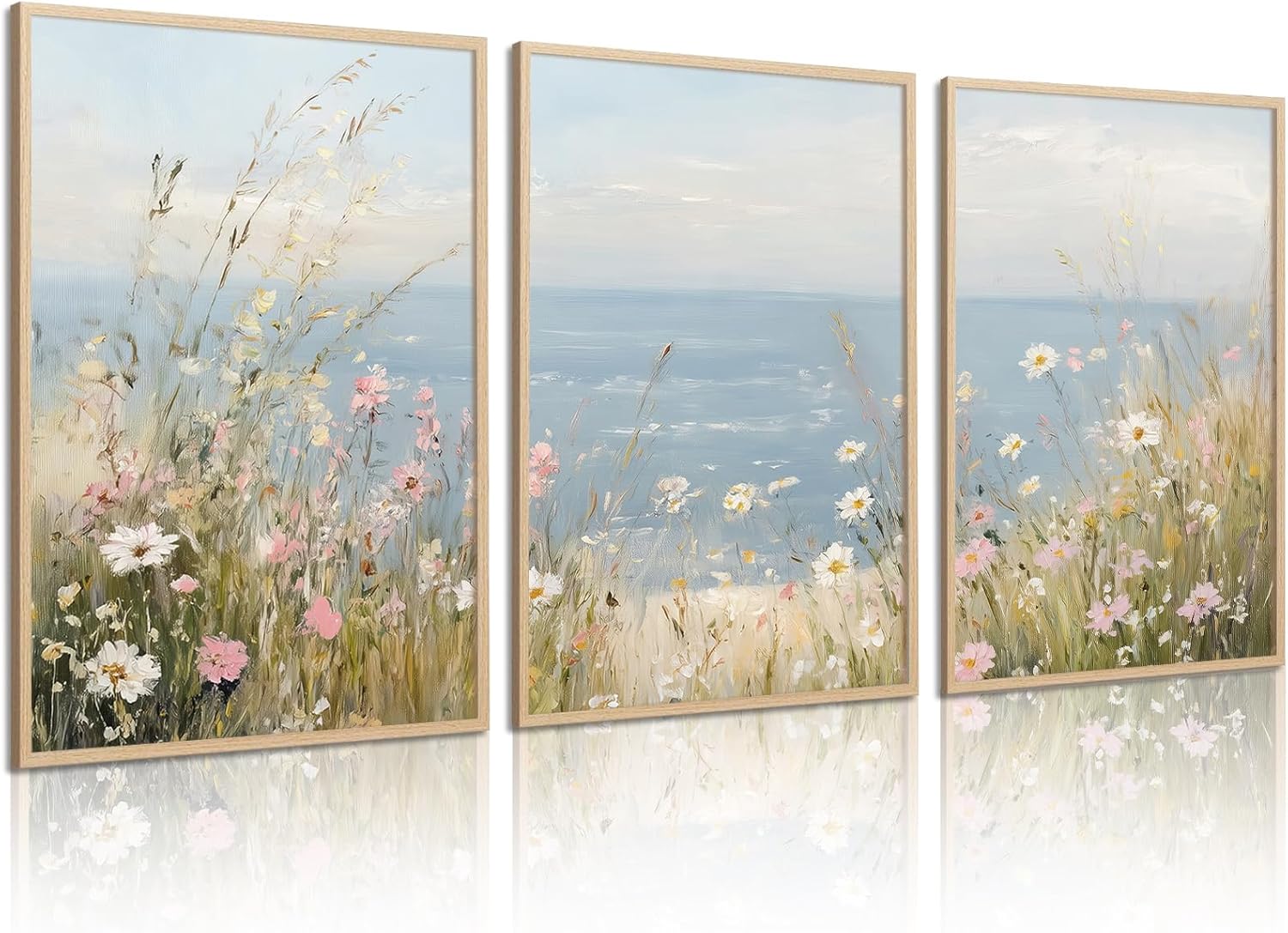 Coastal Wildflower Wall Art Beach Floral Canvas Wall Decor Vintage Coastal Lands... - Image 2