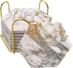 Coasters Set of 8 with Metal Holder Stand, Marble Design Ceramic Coaster Set, Co... - Image 2