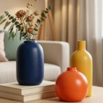 Colorful Ceramic Vase Set, Small Burnt Orange Blue Yellow Vases Home Decor,Fall ... - Image 2