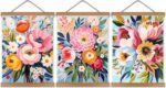 Colorful Flowers Posters Wall Art Set of 3 with Hanging Wooden Frame,Preppy Mini... - Image 2