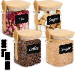 ComSaf 0.8 Qt Glass Jars with Bamboo Lids & Spoons Set of 4, Square Glass Contai... - Image 2