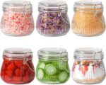 ComSaf 6-Pack 17oz Ribbed Glass Storage Jars with Airtight Clamp Lids, Decorativ... - Image 2