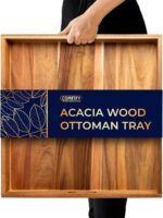 Comfify Extra Large (22") Square Premium Acacia Wood Ottoman Tray with Handles -... - Image 2