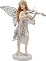 Comfy Hour 7" White and Silver Butterfly Fairy Playing Violin Figurine, Musical ... - Image 2