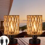 Cordless Outdoor Table Lamps, Small Rattan Boho, Rechargeable Battery Operated f... - Image 2