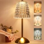 Cordless lamp,Dimmable Crystal Table Lamp 3 Colors LED Gold Lamp,Touch Lamp Diam... - Image 2