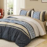 Cottolester Boho Comforter Set Queen Size,Khaki Blue Striped Bed in a Bag,Plaid ... - Image 2