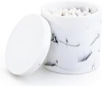 Cotton Swab Holder Round Qtip Holder with Lid, Bathroom White Marble Resin Cotto... - Image 2