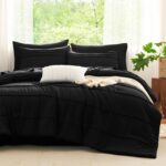 CozyLux Queen Comforter Set Black, 7 Pieces Soft Pinch Pleat Bed in a Bag Queen ... - Image 2