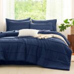 CozyLux Queen Comforter Set Navy Blue, 7 Pieces Soft Pinch Pleat Bed in a Bag Qu... - Image 2