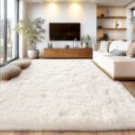 Cream White Plush Rug for Living Room Fuzzy Carpet for Bedroom Dorm, Non-Slip Hi... - Image 2