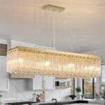 Crystal Chandeliers for Dining Room, 8-Light Gold Modern Rectangular Chandelier,... - Image 2