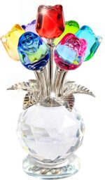 Crystal Colorful Rose Flower Collectible Figurine Glass Flowers with Vase Romant... - Image 2