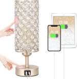 Crystal Table Lamp with USB C+A Ports, 3 Way Dimmable Touch Lamp with Crystal Sh... - Image 2