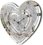 Crystal Wall Clocks for Living Room Decor Heart Shape Silver Diamond Mirrored Wa... - Image 2