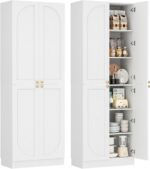Cyclysio 80" Kitchen Pantry, Extra Tall Arch Storage Cabinet with 4 Doors and Ad... - Image 2