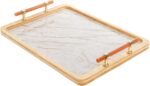 DEAYOU Bamboo Serving Tray with Handles, Marble Pattern Plastic Decorative Ottom... - Image 2