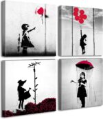 DJSYLIFE Banksy Canvas Wall Art Girl with Red Balloon Street Graffiti Wall Decor... - Image 2