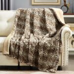 DREAMNINE Luxury Brown Cheetah Print Faux Rabbit Fur Blanket for Couch 50" x 60"... - Image 2
